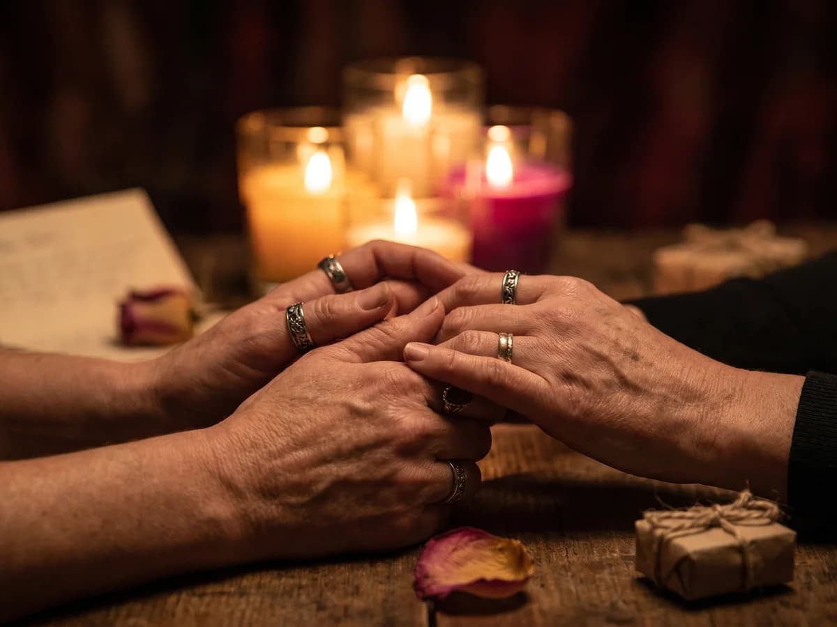 Paar zeigt einander Liebe durch unterschiedliche Liebessprachen — Worte, Zeit, Geschenke, Hilfe, Zärtlichkeit